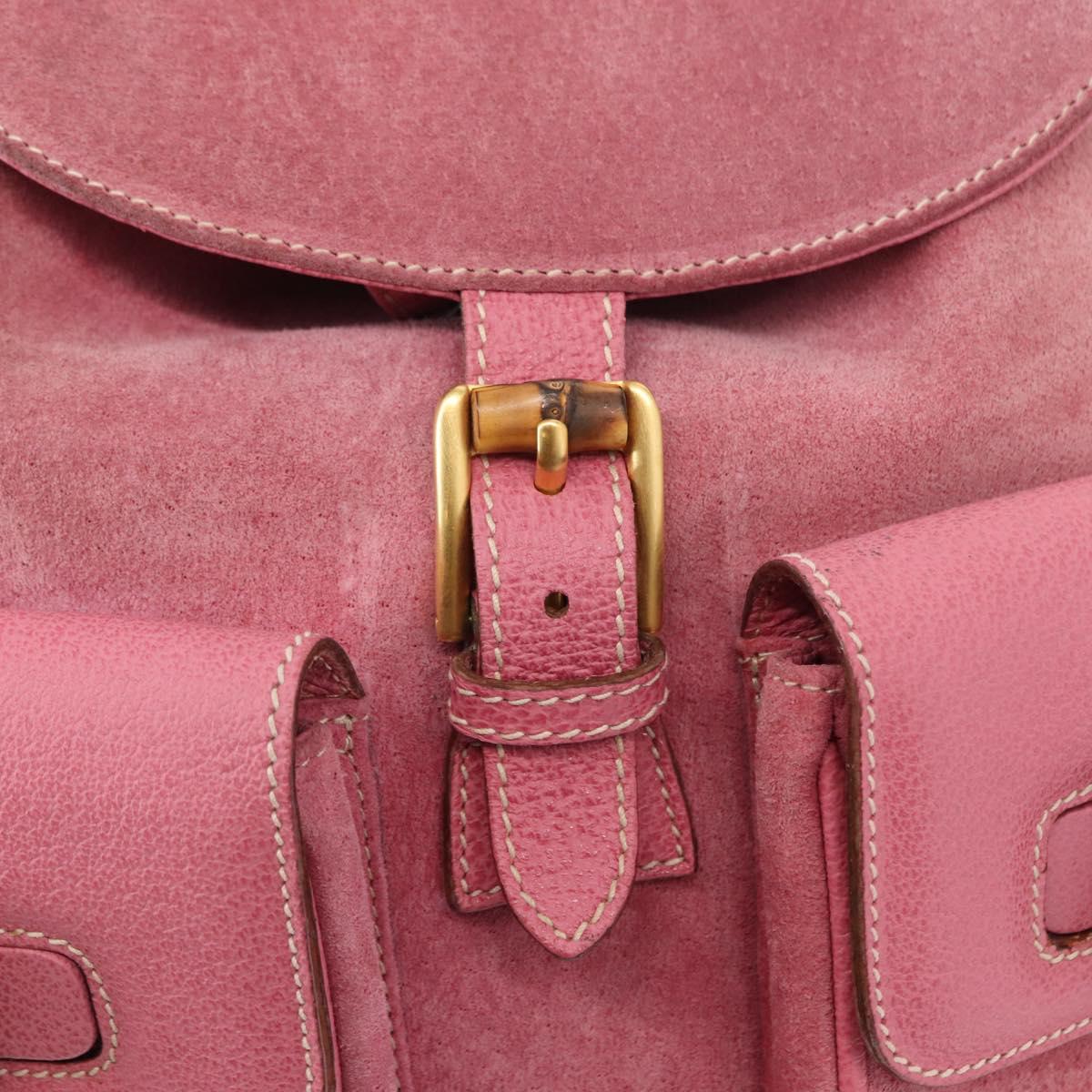 GUCCI Bamboo Backpack Suede Pink Gold 003 2058 0016 Auth 153813