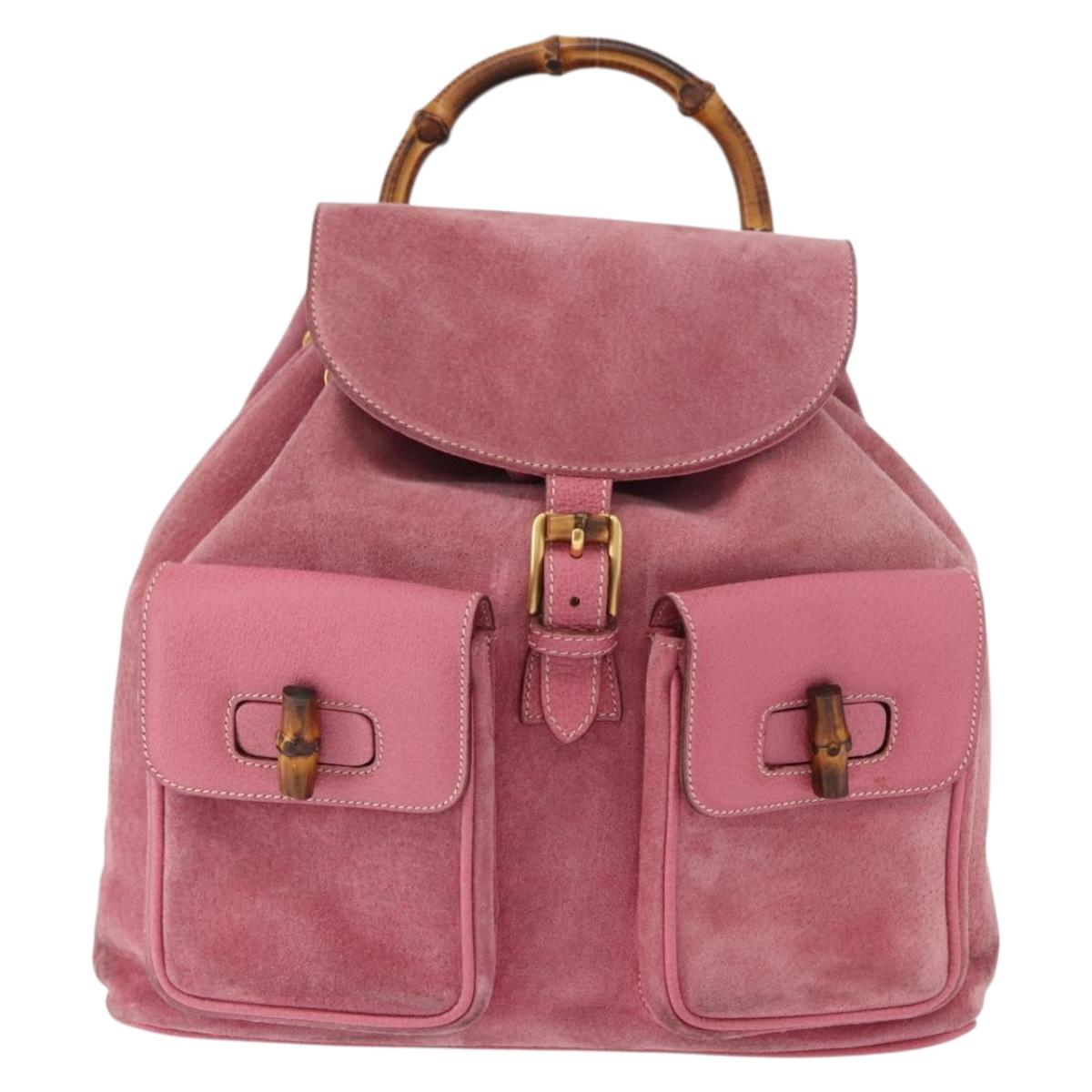 GUCCI Bamboo Backpack Suede Pink Gold 003 2058 0016 Auth 153813