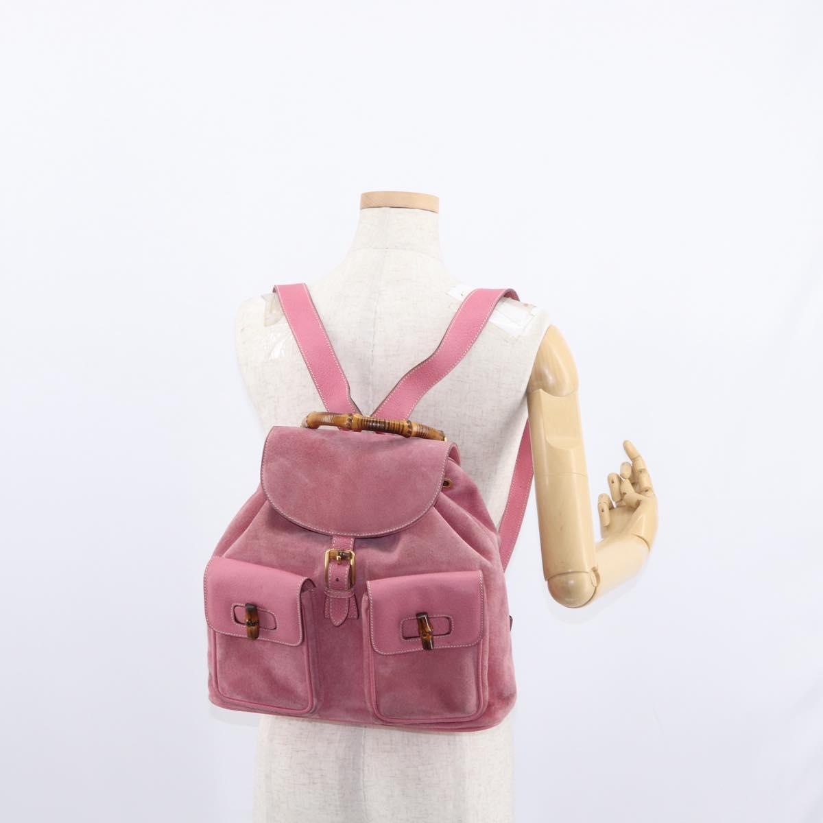 GUCCI Bamboo Backpack Suede Pink Gold 003 2058 0016 Auth 153813