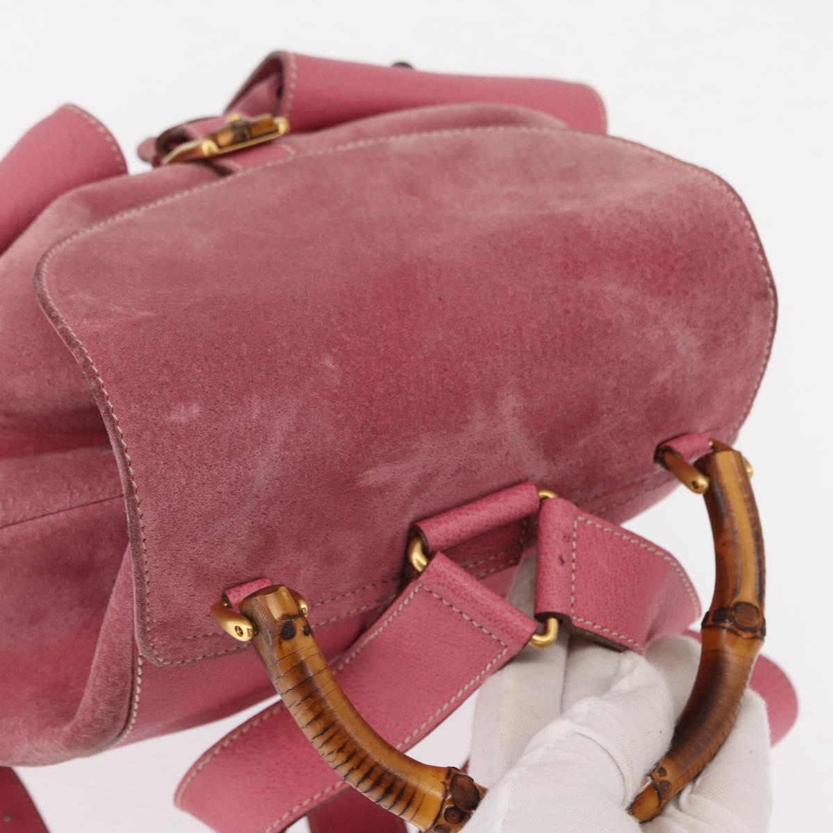 GUCCI Bamboo Backpack Suede Pink Gold 003 2058 0016 Auth 153813