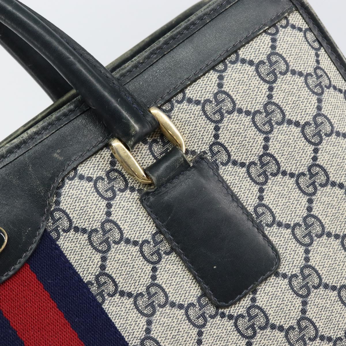 GUCCI GG Supreme Sherry Line Hand Bag PVC Navy Gold Auth 153814