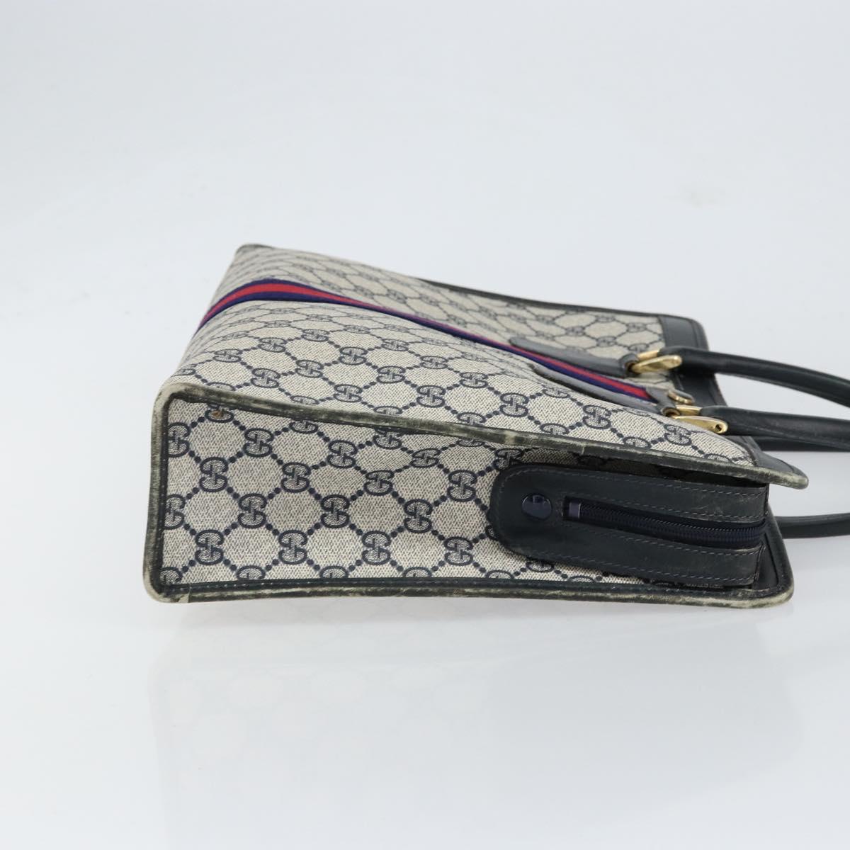 GUCCI GG Supreme Sherry Line Hand Bag PVC Navy Gold Auth 153814