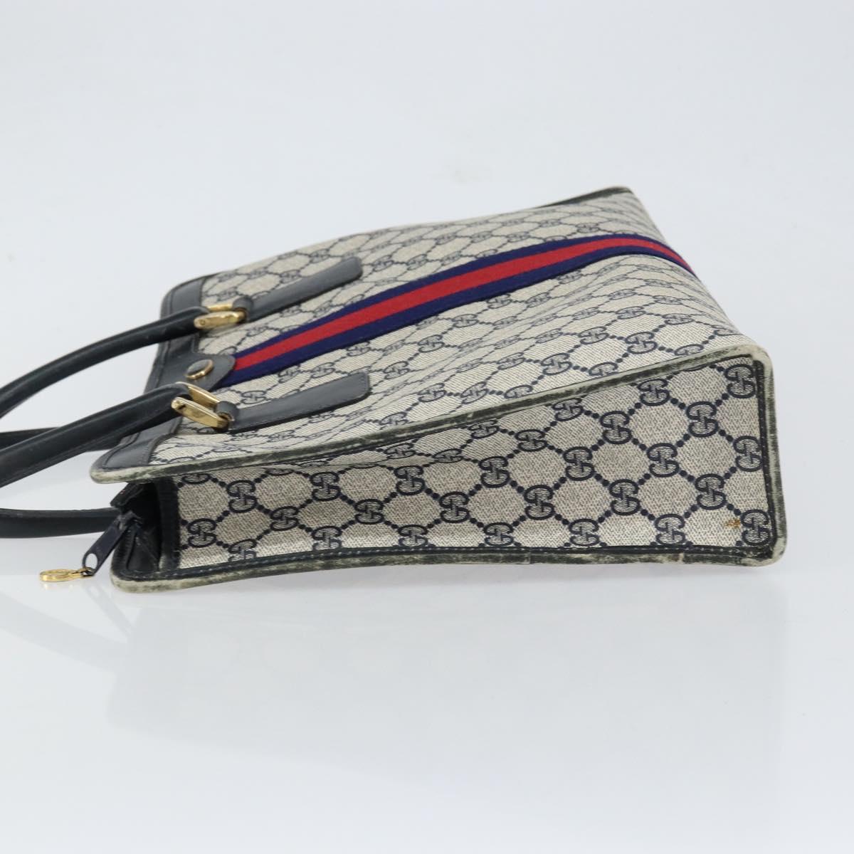 GUCCI GG Supreme Sherry Line Hand Bag PVC Navy Gold Auth 153814