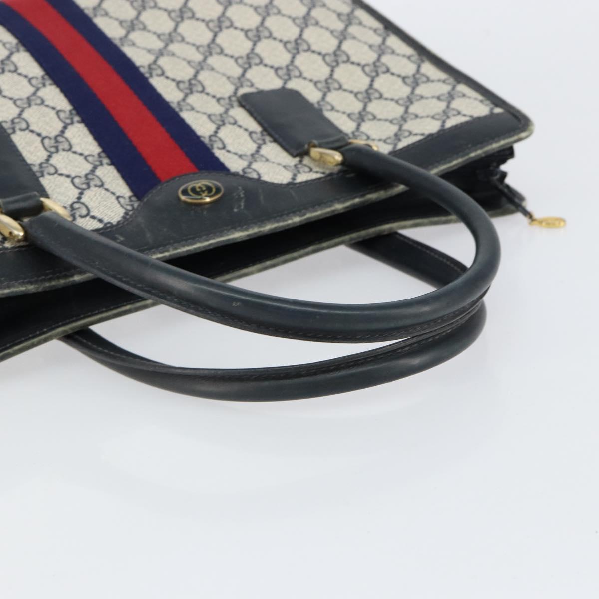 GUCCI GG Supreme Sherry Line Hand Bag PVC Navy Gold Auth 153814