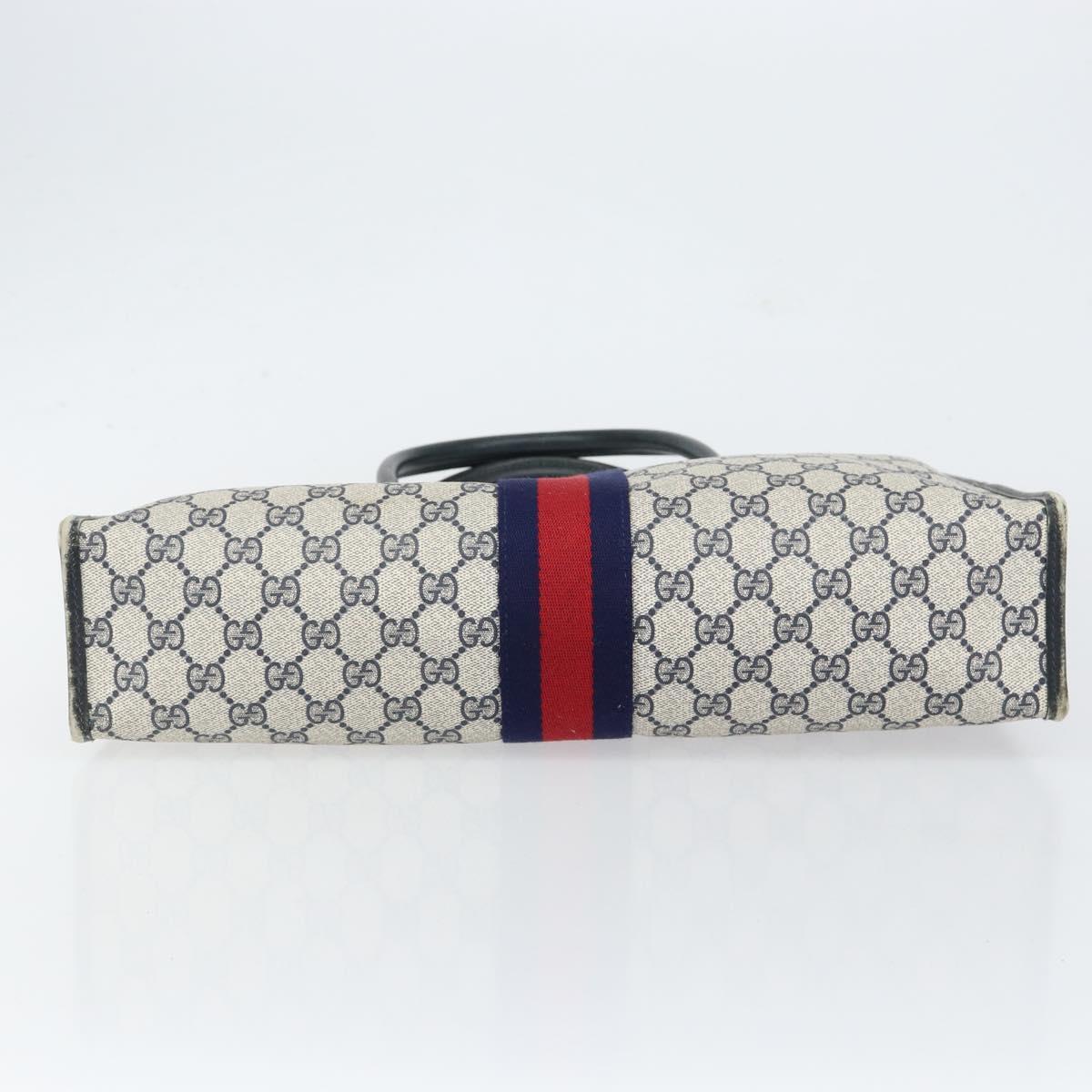 GUCCI GG Supreme Sherry Line Hand Bag PVC Navy Gold Auth 153814