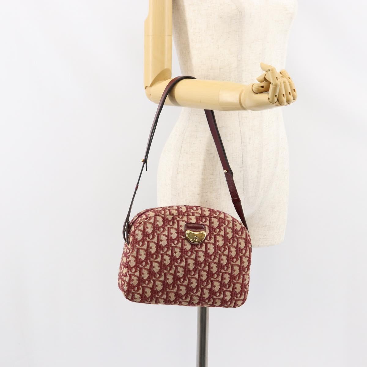 Christian Dior Trotter Canvas Shoulder Bag Red Gold Auth 153816