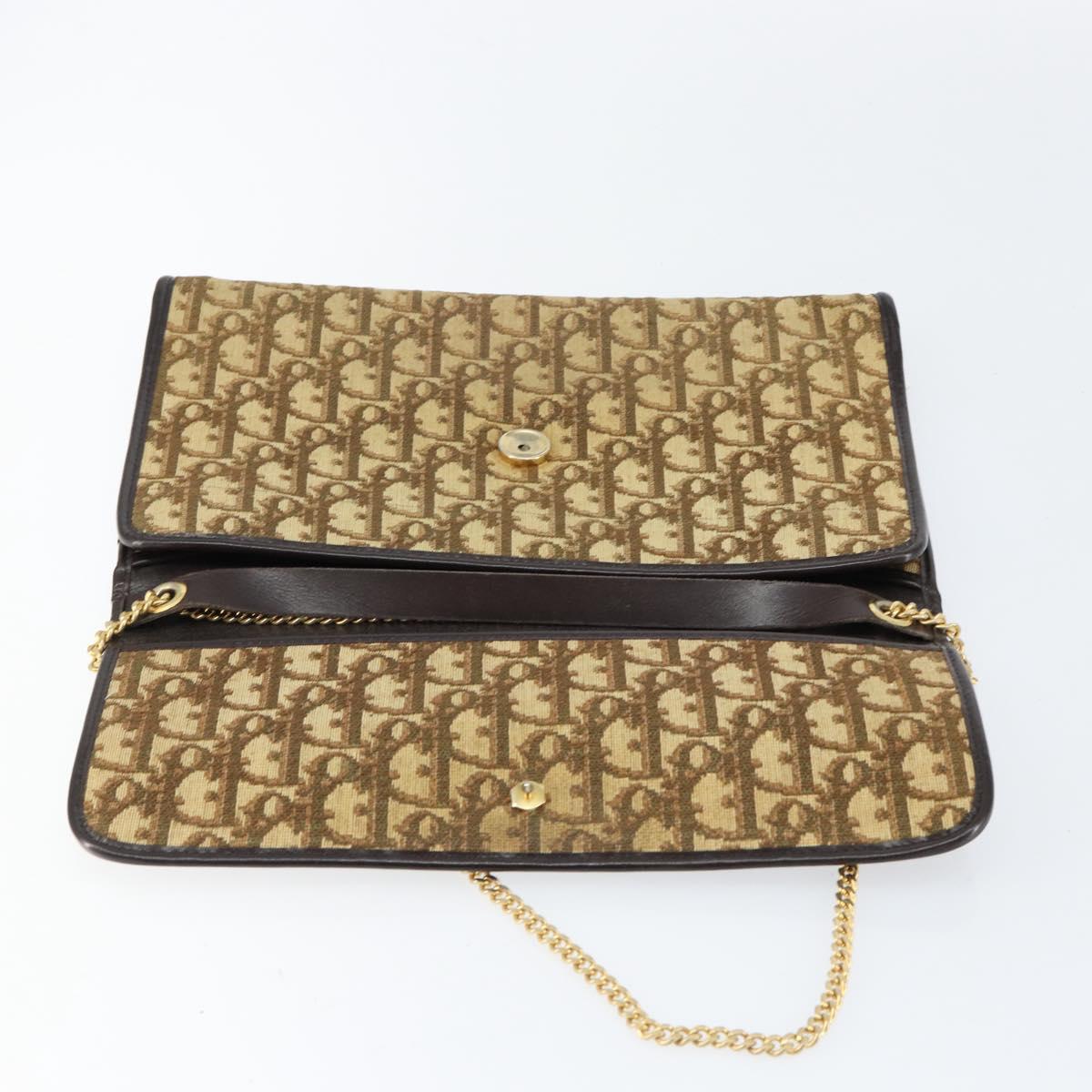 Christian Dior Trotter Canvas Chain Shoulder Bag Brown Gold Auth 153817