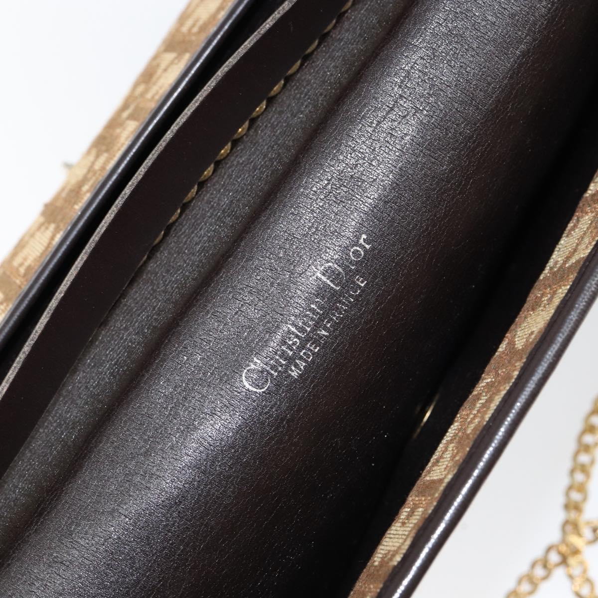 Christian Dior Trotter Canvas Chain Shoulder Bag Brown Gold Auth 153817