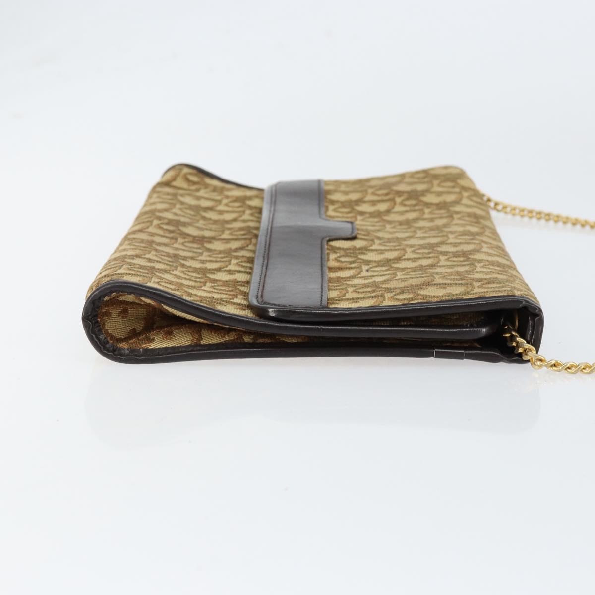 Christian Dior Trotter Canvas Chain Shoulder Bag Brown Gold Auth 153817