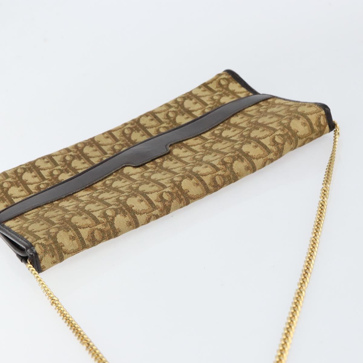 Christian Dior Trotter Canvas Chain Shoulder Bag Brown Gold Auth 153817