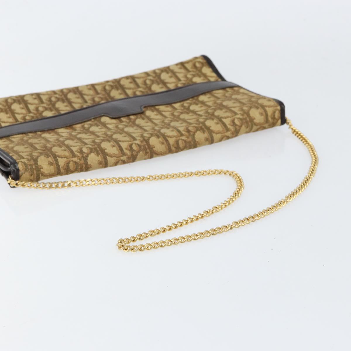 Christian Dior Trotter Canvas Chain Shoulder Bag Brown Gold Auth 153817