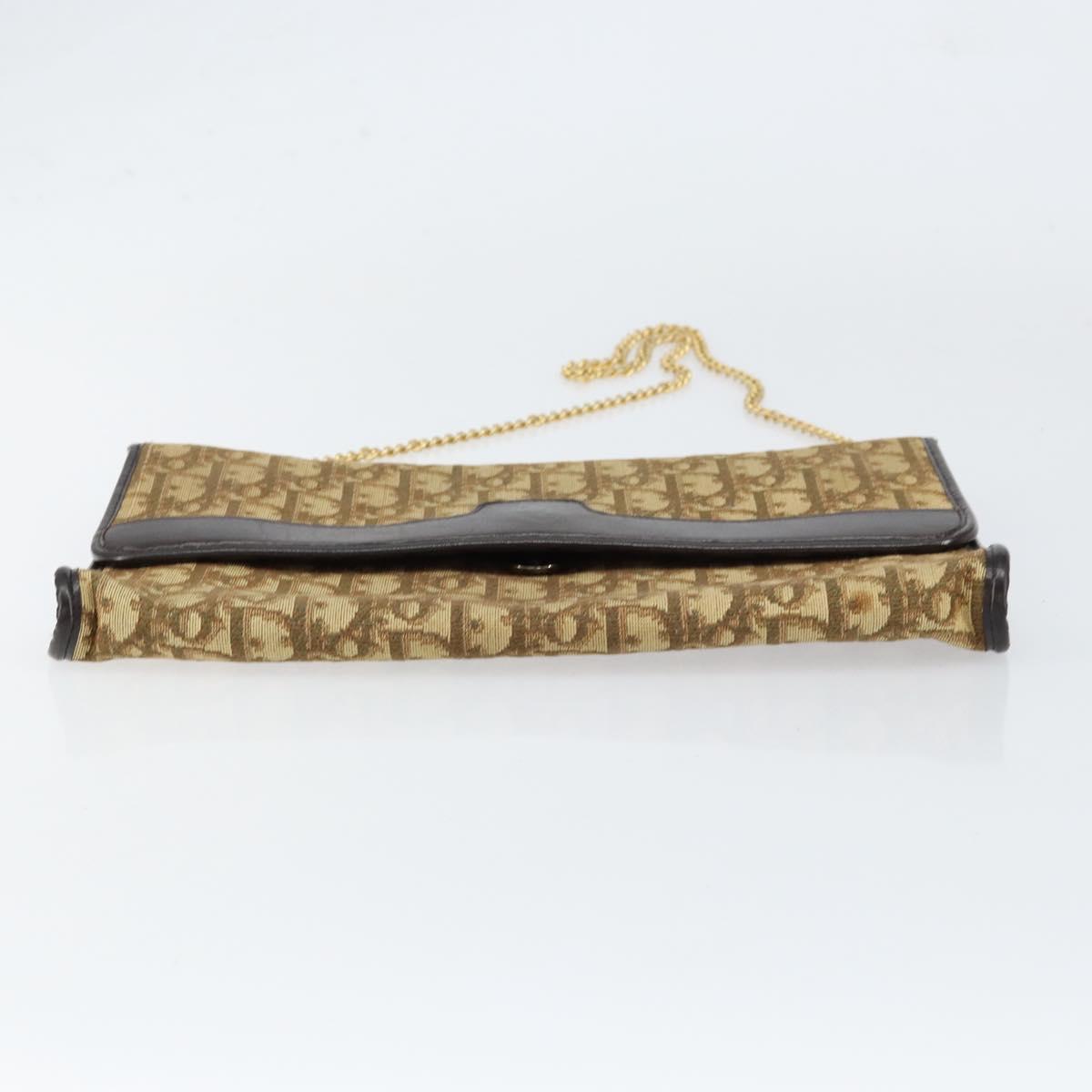 Christian Dior Trotter Canvas Chain Shoulder Bag Brown Gold Auth 153817