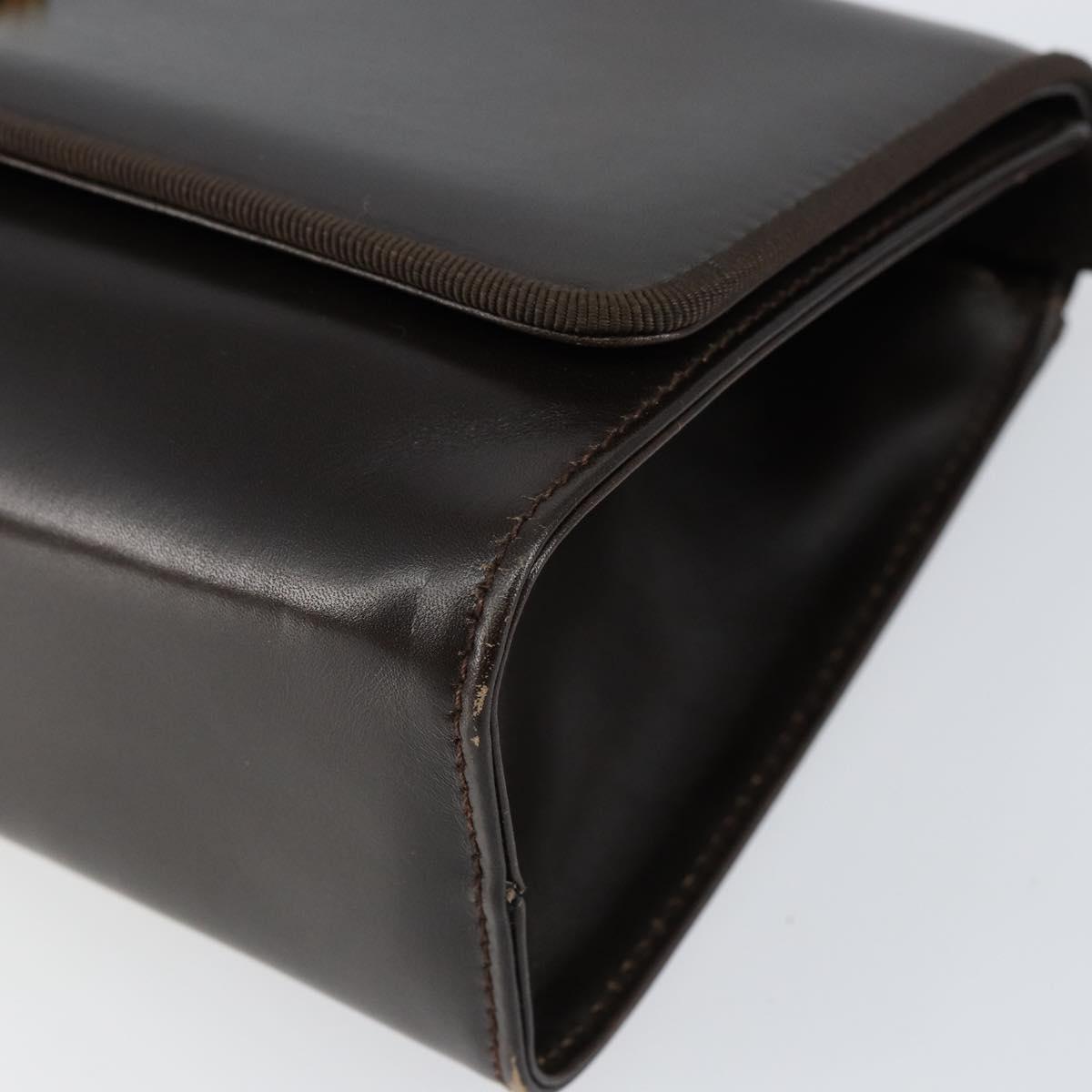 Salvatore Ferragamo Gancini Shoulder Bag Leather Dark Brown Gold Auth 153818