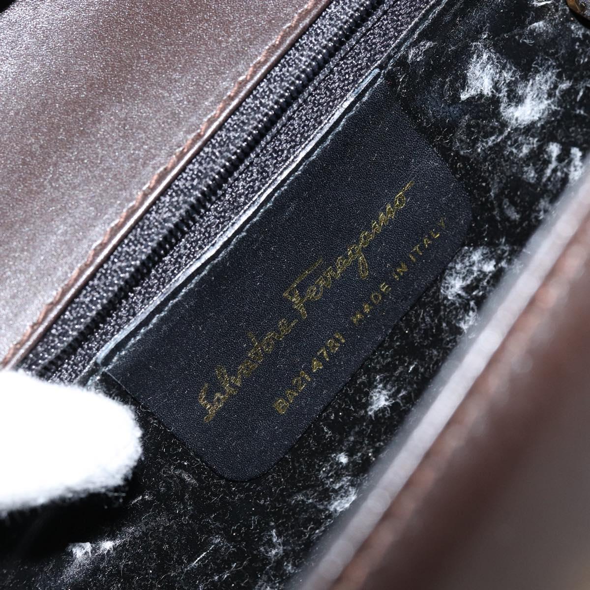 Salvatore Ferragamo Gancini Shoulder Bag Leather Dark Brown Gold Auth 153818