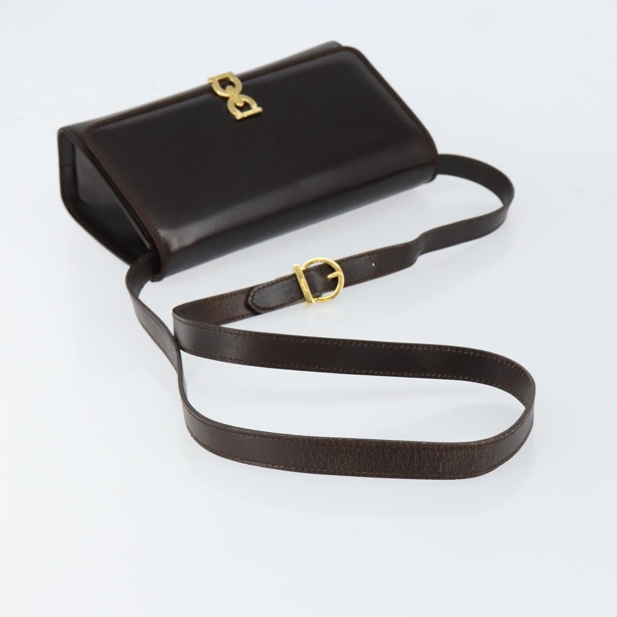 Salvatore Ferragamo Gancini Shoulder Bag Leather Dark Brown Gold Auth 153818