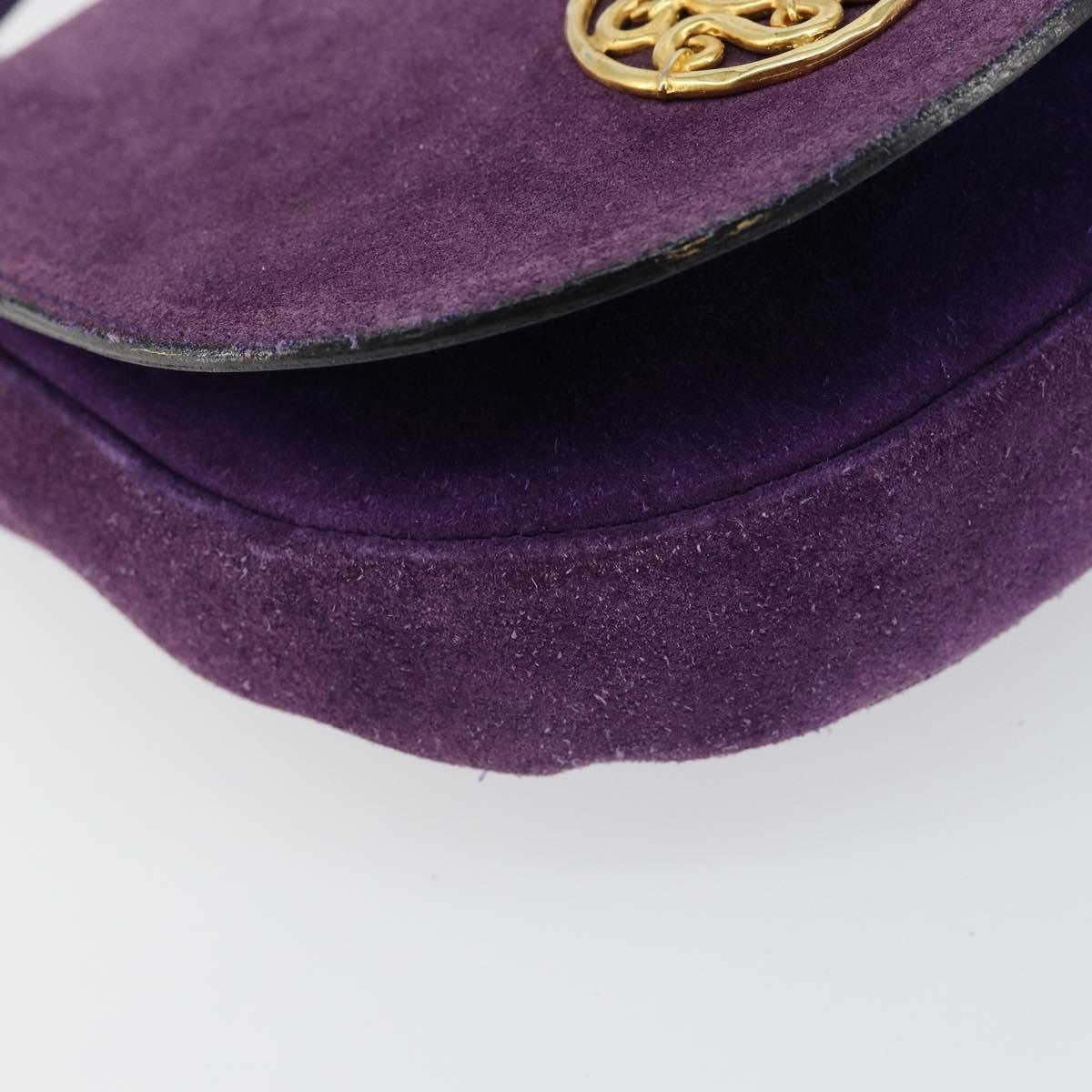 CELINE Shoulder Bag Suede Purple Gold Auth 153820