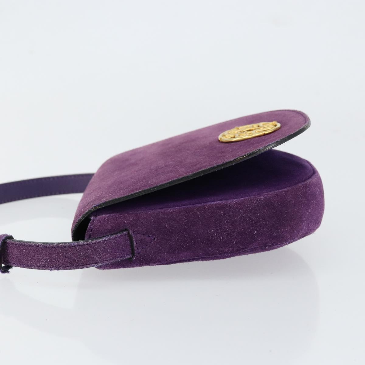 CELINE Shoulder Bag Suede Purple Gold Auth 153820
