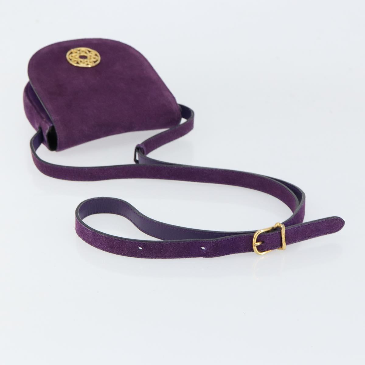 CELINE Shoulder Bag Suede Purple Gold Auth 153820