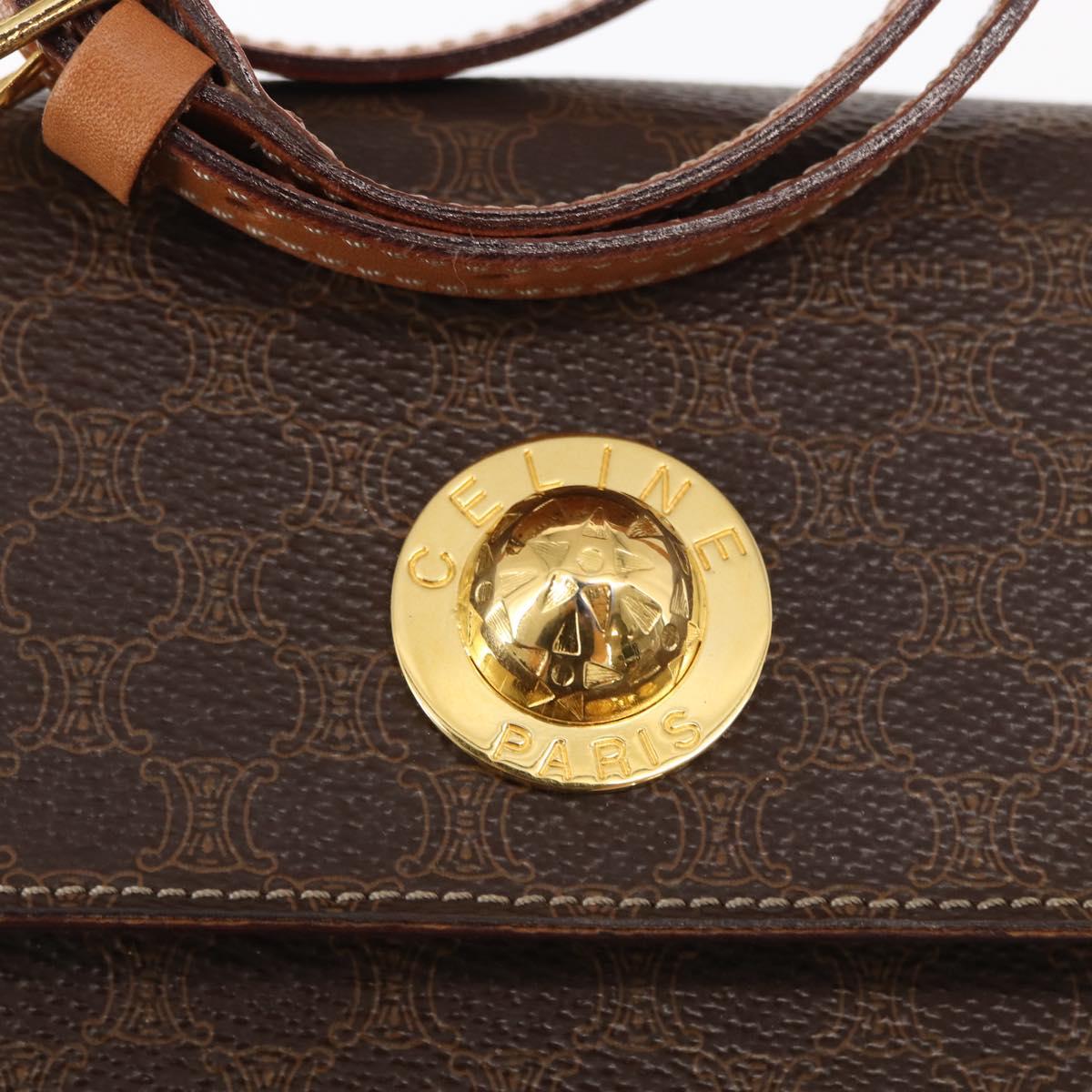 CELINE Macadam Canvas Hand Bag PVC Leather 2way Brown Gold Auth 153821