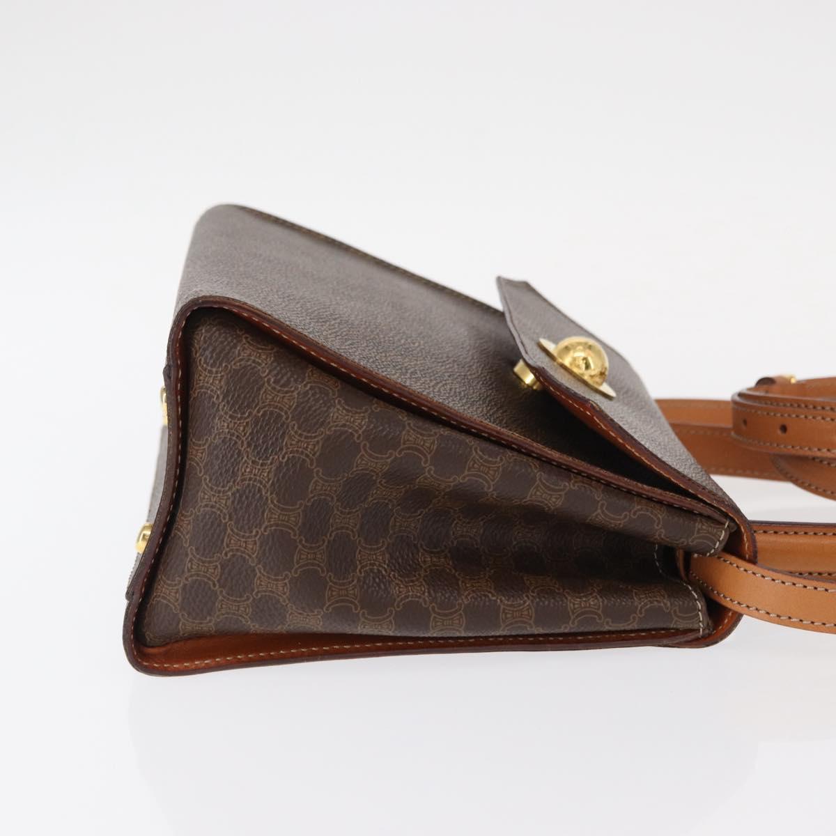 CELINE Macadam Canvas Hand Bag PVC Leather 2way Brown Gold Auth 153821