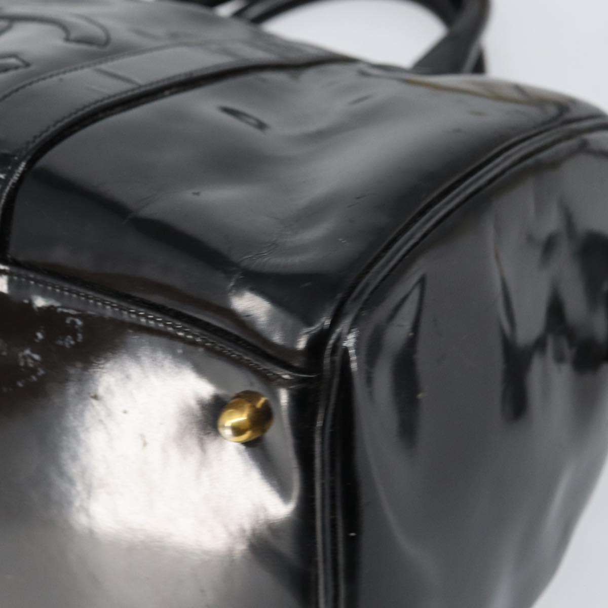 CHANEL Boston Bag Patent leather 2way Black Gold CC Auth 153822