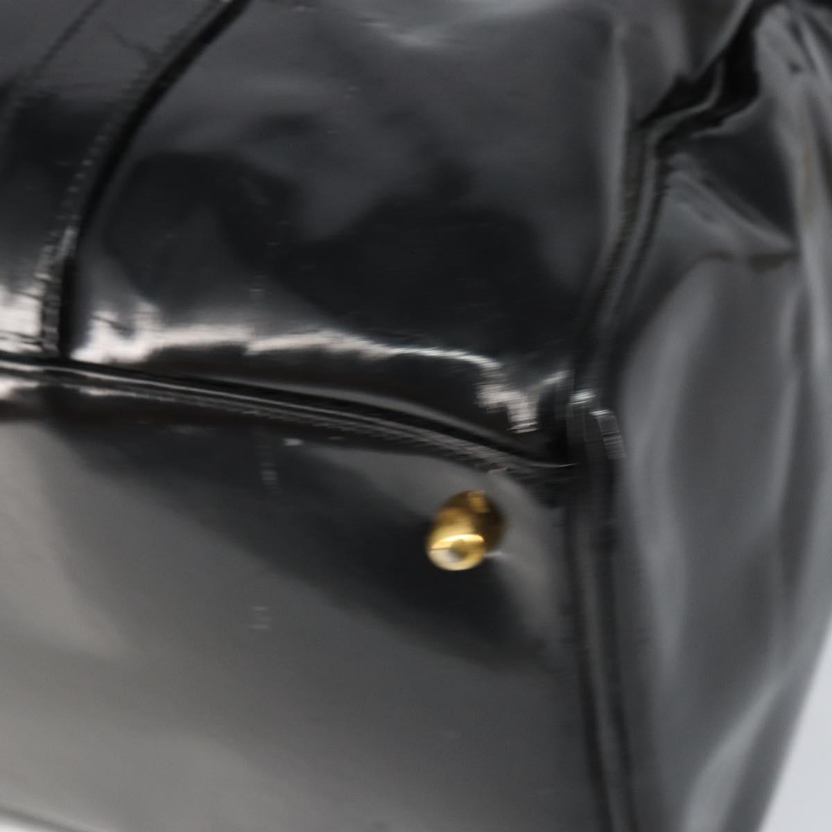 CHANEL Boston Bag Patent leather 2way Black Gold CC Auth 153822