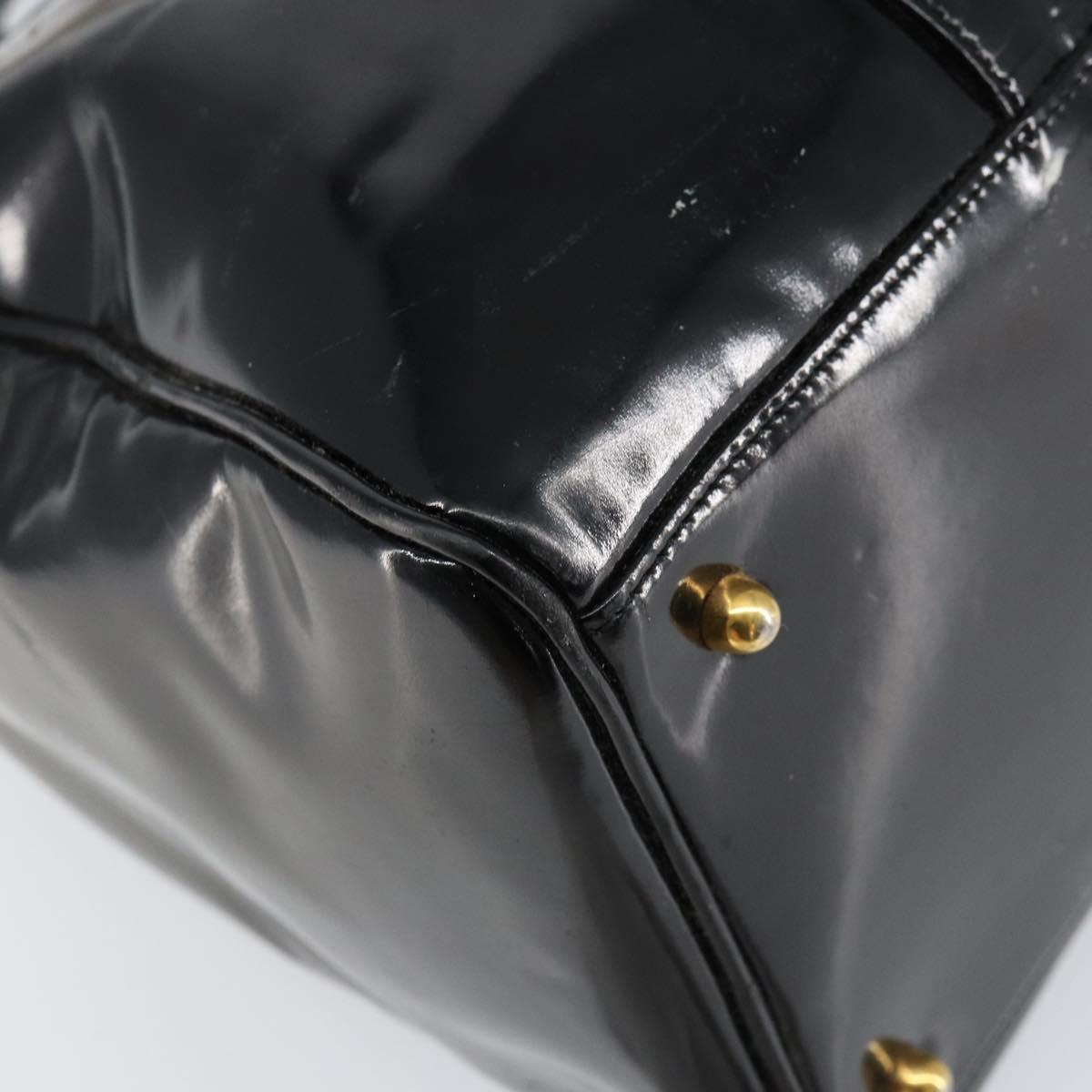 CHANEL Boston Bag Patent leather 2way Black Gold CC Auth 153822