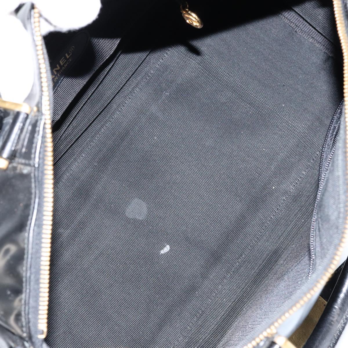 CHANEL Boston Bag Patent leather 2way Black Gold CC Auth 153822