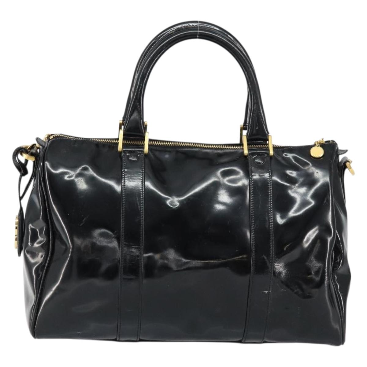 CHANEL Boston Bag Patent leather 2way Black Gold CC Auth 153822