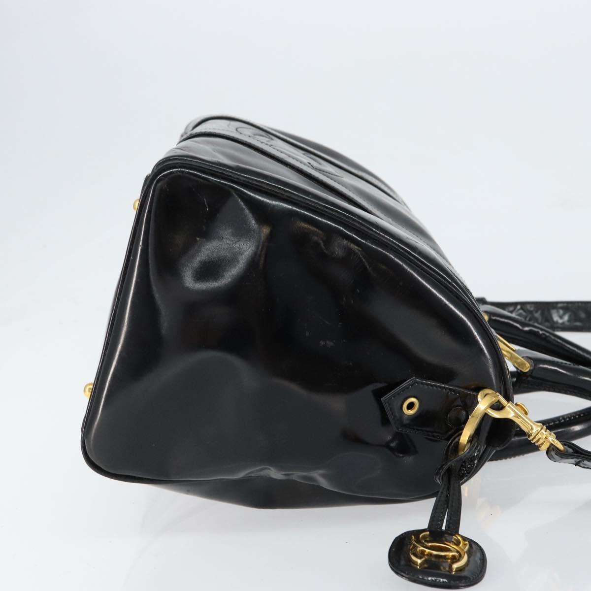 CHANEL Boston Bag Patent leather 2way Black Gold CC Auth 153822