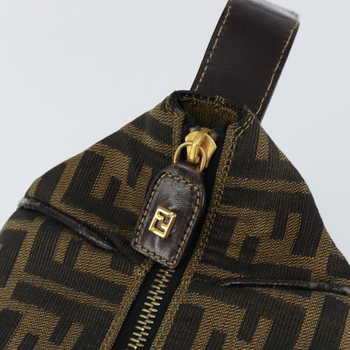 FENDI Zucca Canvas Vanity Pouch Black Brown Auth 153823