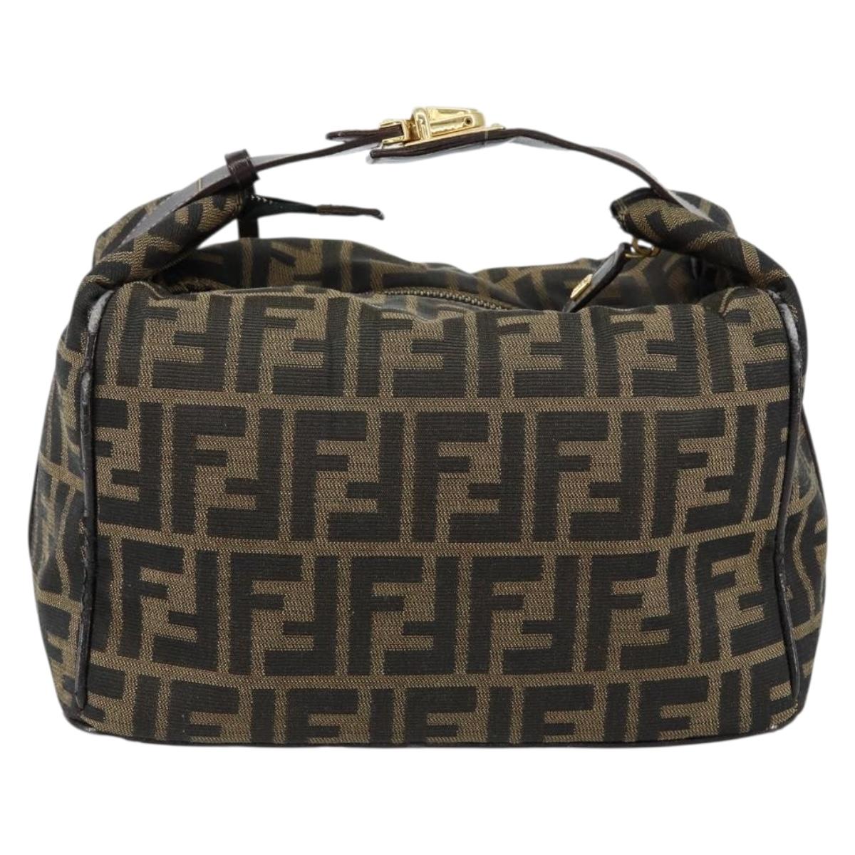 FENDI Zucca Canvas Vanity Pouch Black Brown Auth 153823