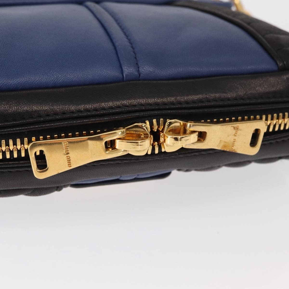 Miu Miu Matelasse Shoulder Bag Leather 2way Blue Black gold Auth 153826