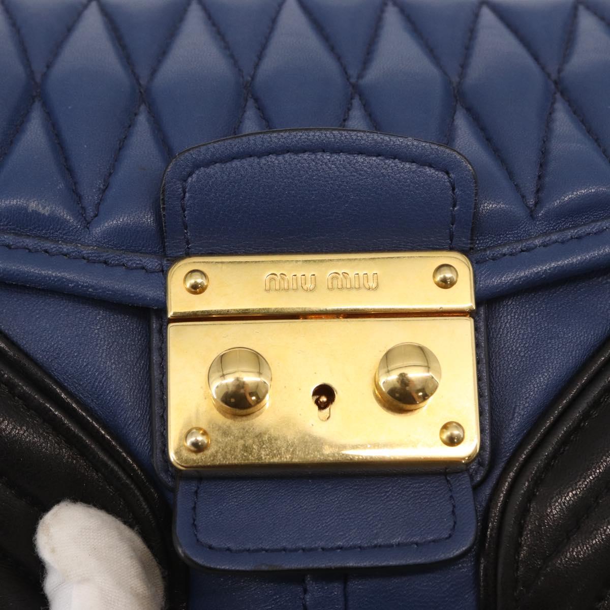 Miu Miu Matelasse Shoulder Bag Leather 2way Blue Black gold Auth 153826