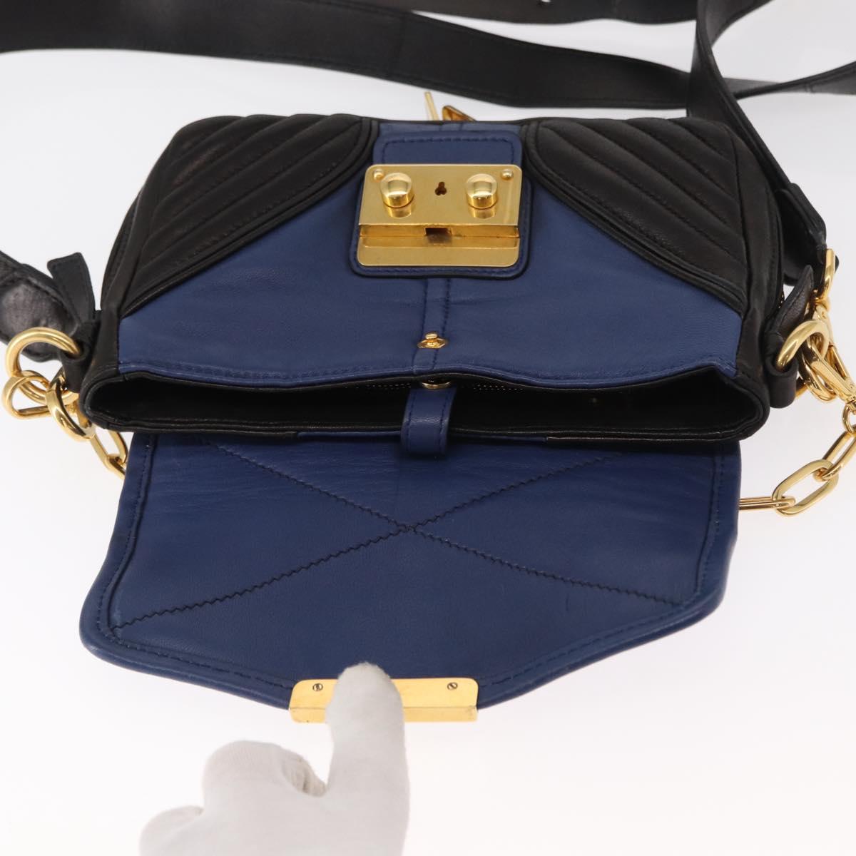 Miu Miu Matelasse Shoulder Bag Leather 2way Blue Black gold Auth 153826