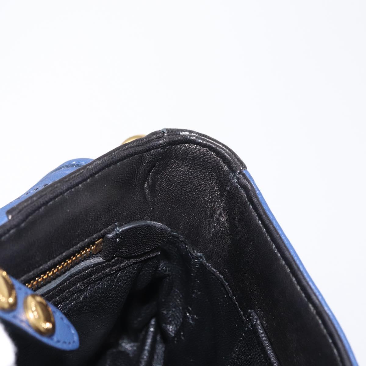 Miu Miu Matelasse Shoulder Bag Leather 2way Blue Black gold Auth 153826