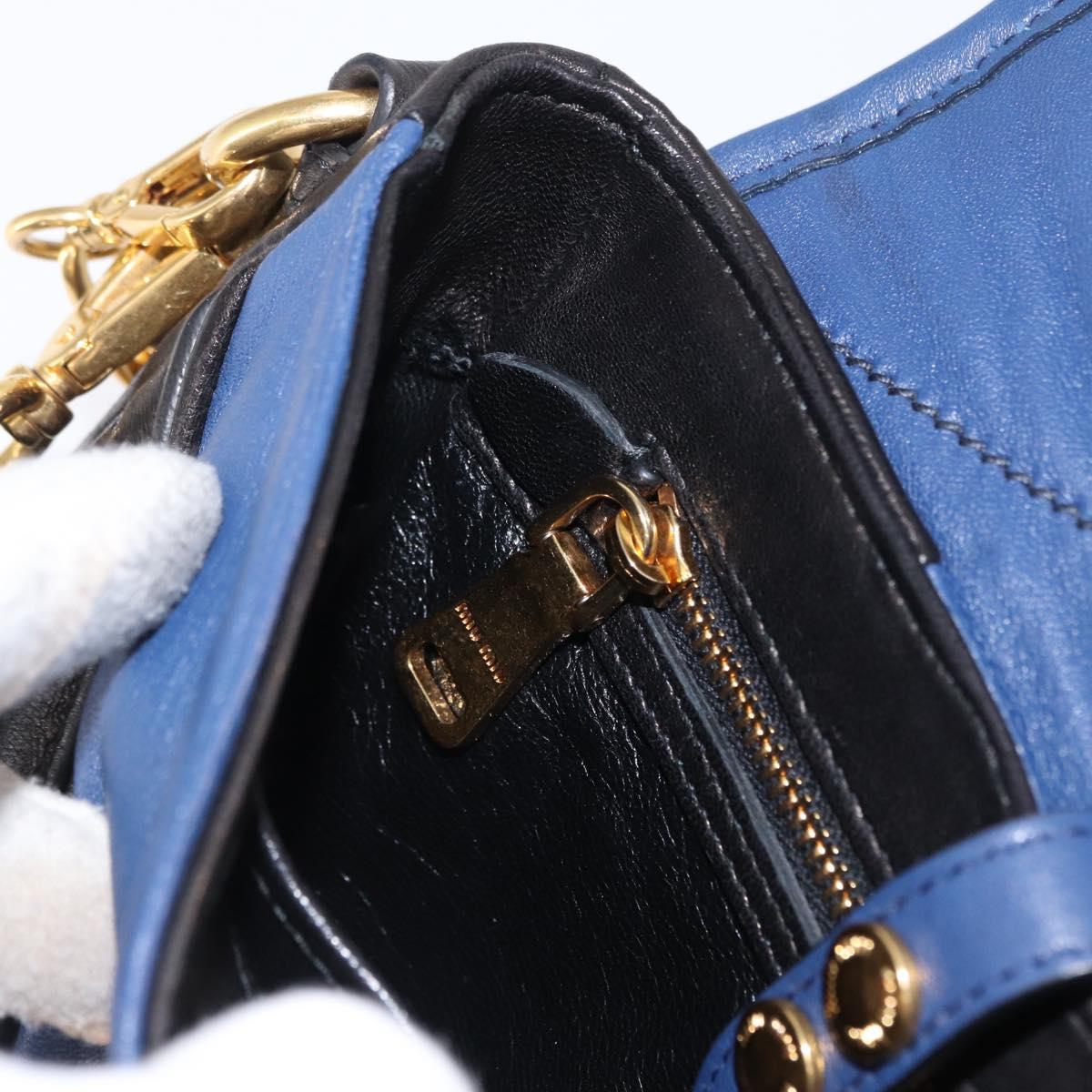Miu Miu Matelasse Shoulder Bag Leather 2way Blue Black gold Auth 153826