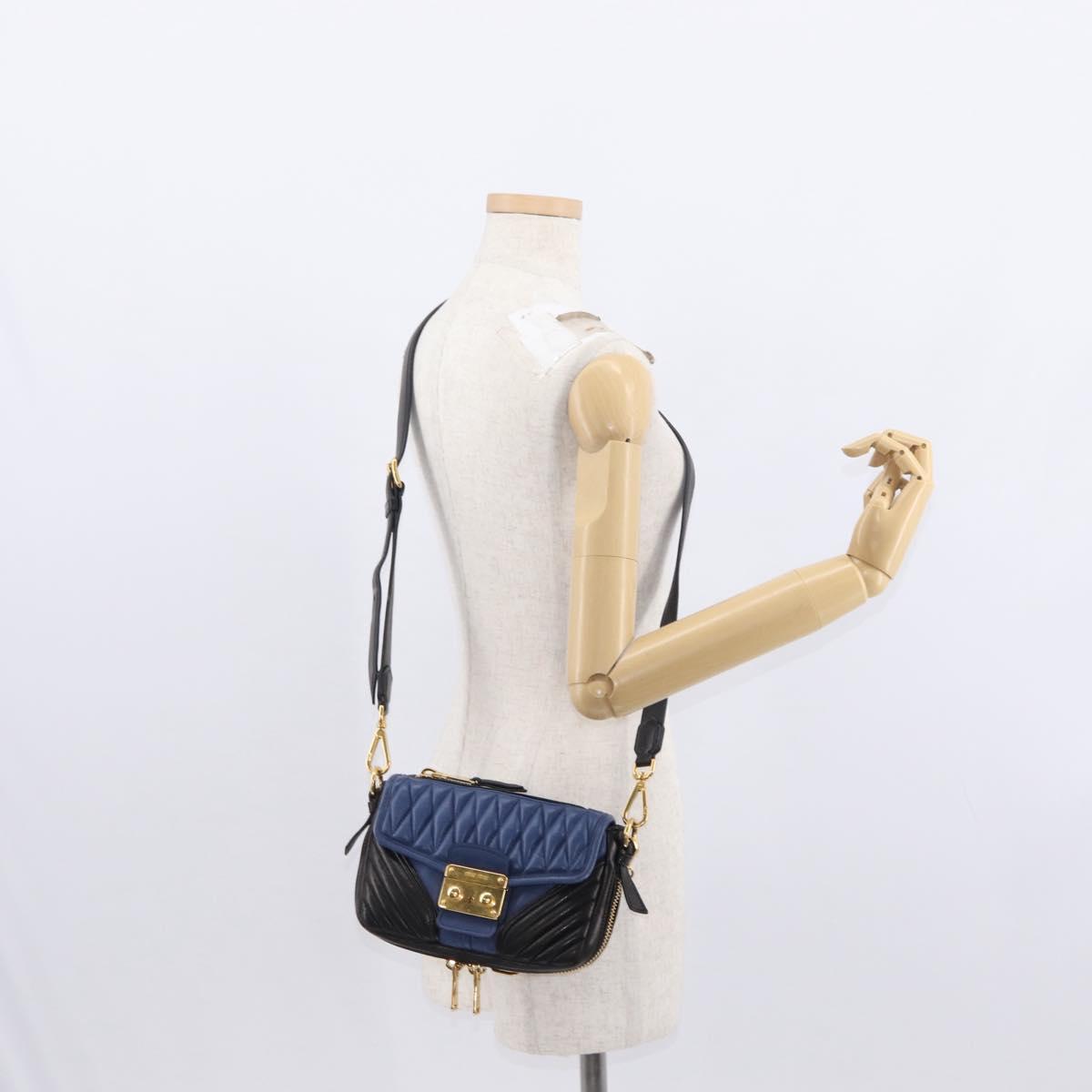 Miu Miu Matelasse Shoulder Bag Leather 2way Blue Black gold Auth 153826