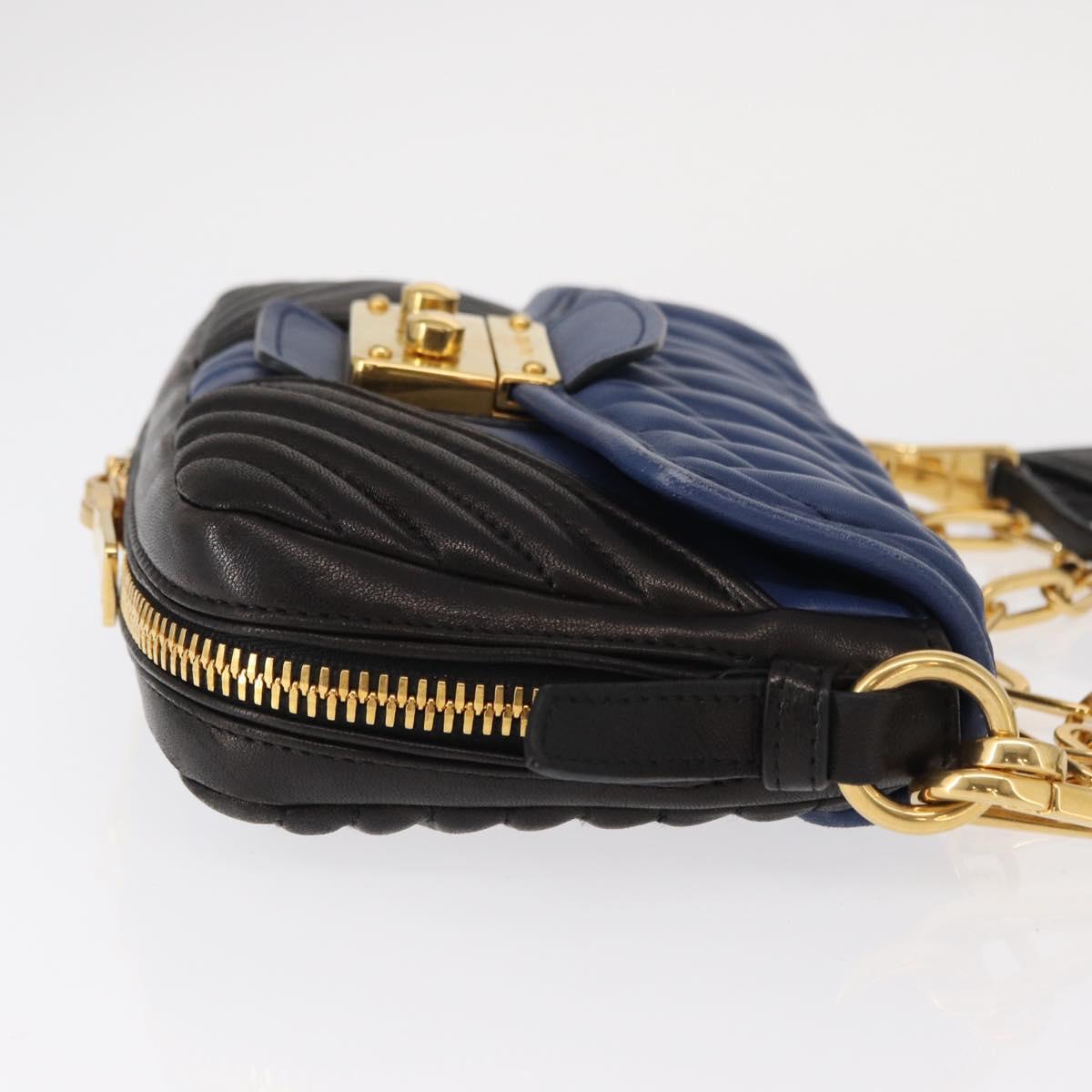 Miu Miu Matelasse Shoulder Bag Leather 2way Blue Black gold Auth 153826