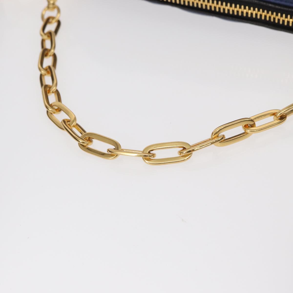 Miu Miu Matelasse Shoulder Bag Leather 2way Blue Black gold Auth 153826