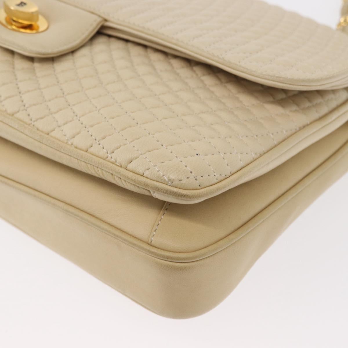 BALLY Quilted Chain Shoulder Bag Leather Ivory Gold Auth 153827