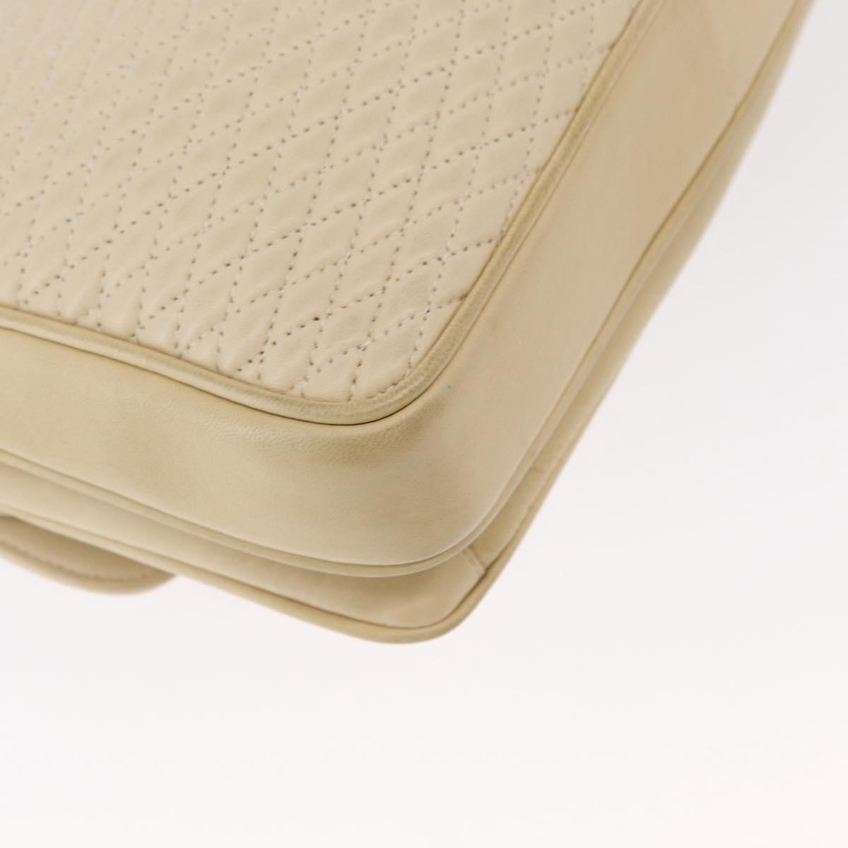 BALLY Quilted Chain Shoulder Bag Leather Ivory Gold Auth 153827