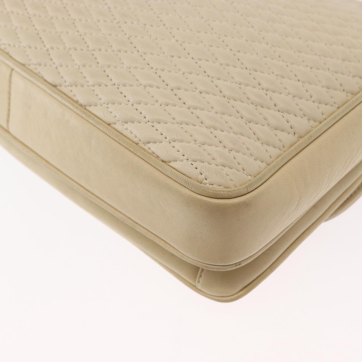 BALLY Quilted Chain Shoulder Bag Leather Ivory Gold Auth 153827