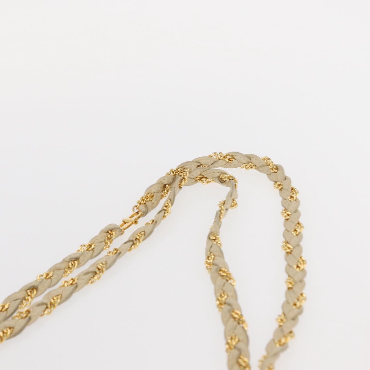 BALLY Quilted Chain Shoulder Bag Leather Ivory Gold Auth 153827