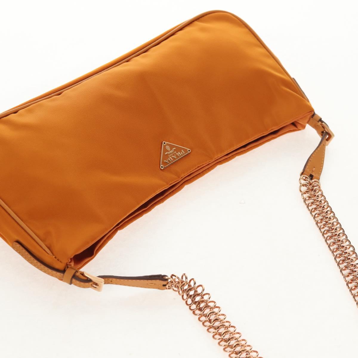 PRADA Chain Shoulder Bag Nylon Orange Gold Auth 153828V