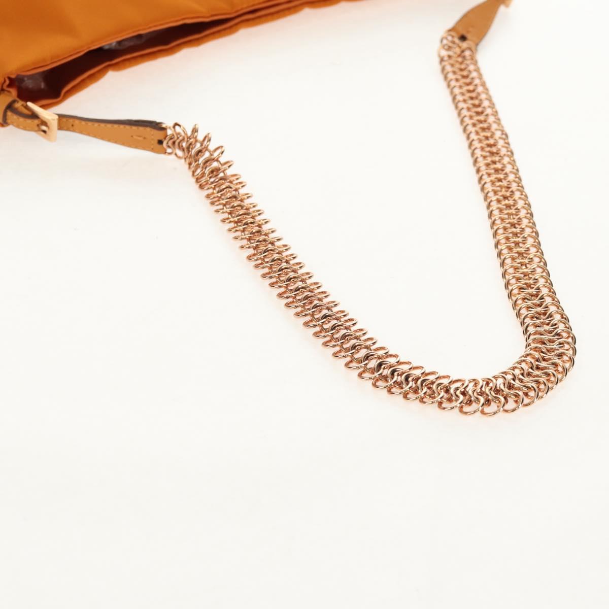 PRADA Chain Shoulder Bag Nylon Orange Gold Auth 153828V
