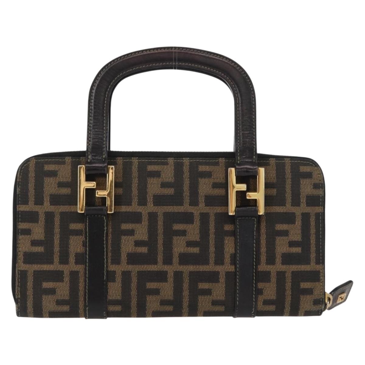 FENDI Zucca Canvas Hand Bag Black Brown Auth 153829