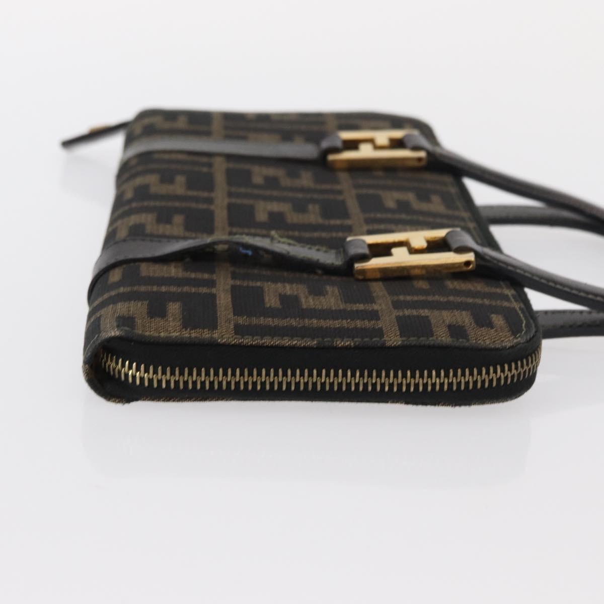 FENDI Zucca Canvas Hand Bag Black Brown Auth 153829