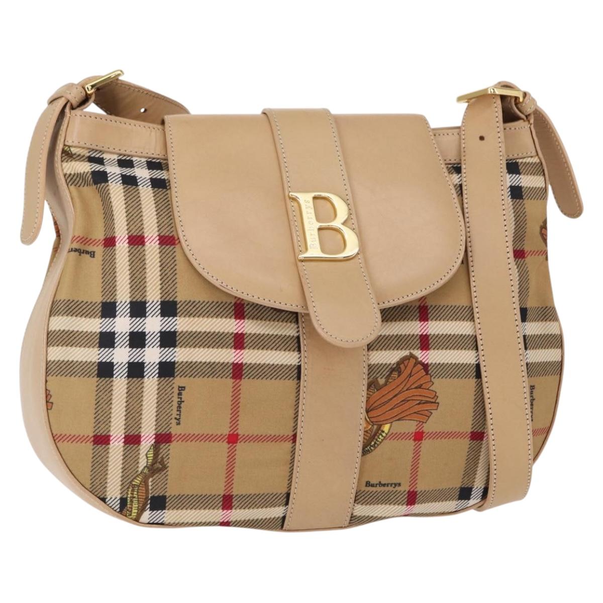 Burberrys Nova Check Shoulder Bag Nylon Beige Gold Auth 153830