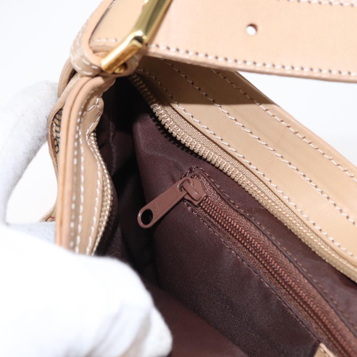 Burberrys Nova Check Shoulder Bag Nylon Beige Gold Auth 153830